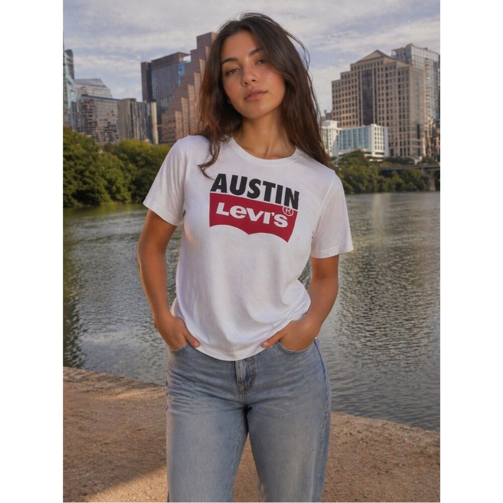 Levis Women's White T  Graphic Logo White T-Shirt Size M 100% Cotton Worn once
